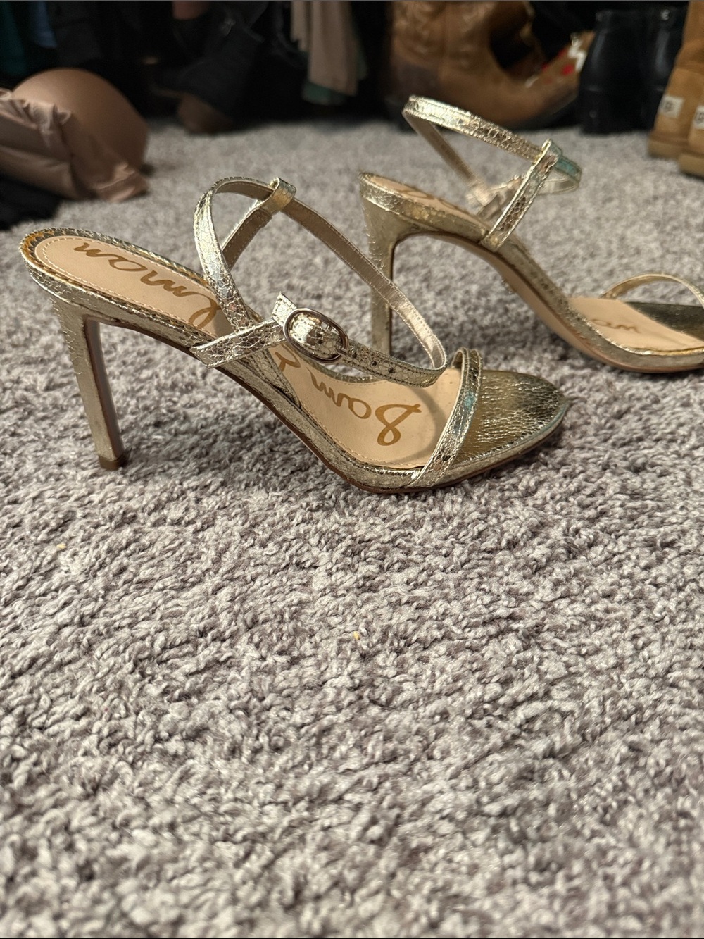 Sam Edelman Metallic Gold Open-Toe Ankle Strap Heels - Picture 2 of 5